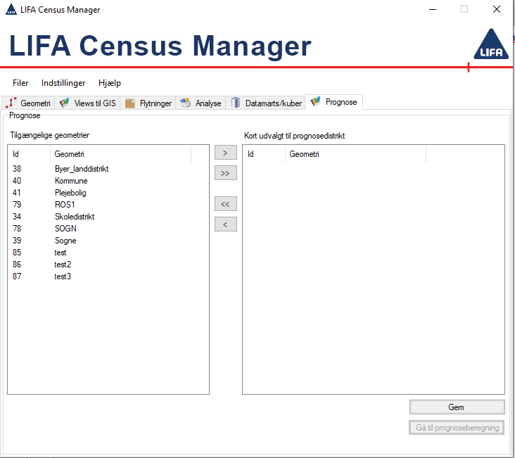 Opsætning prognosen i Census Manager