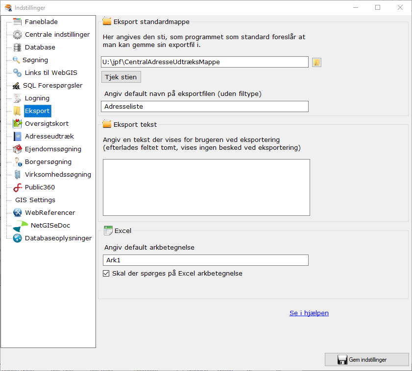 IndstillingerEksport